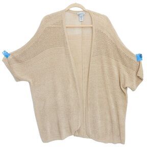 Catherines 2X Boho Mesh Long Duster Open Cardigan W/ Stretch 3/4 Sleeve Tan Fall